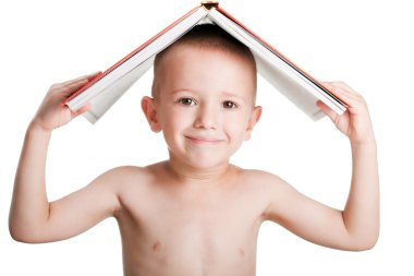 Child holding book clipart