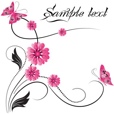 Flower ornament with butterfly clipart