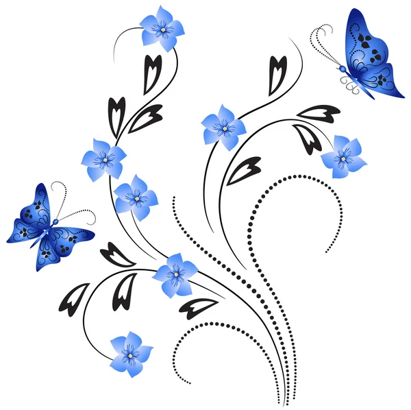 Bloem ornament met vlinder — Stockvector