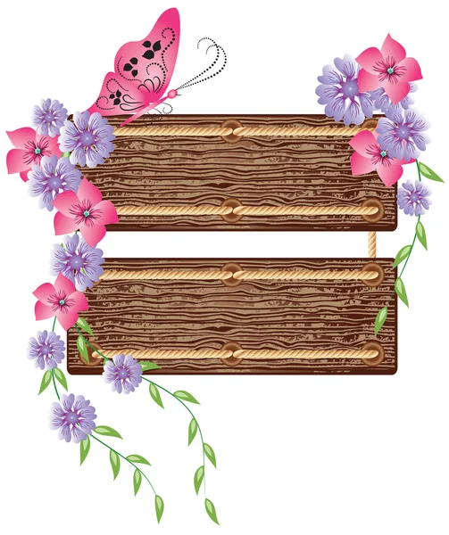 Floral achtergrond met houten textuur — Stockvector