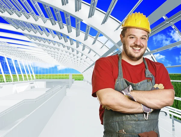 Worker in green building — Stock Photo, Image
