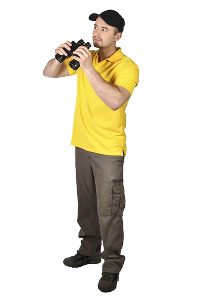 Mann mit schwarzem Fernglas — Stockfoto