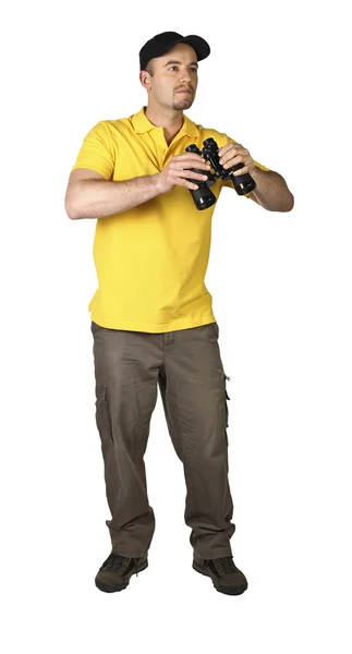 Homem com Binóculos pretos — Fotografia de Stock