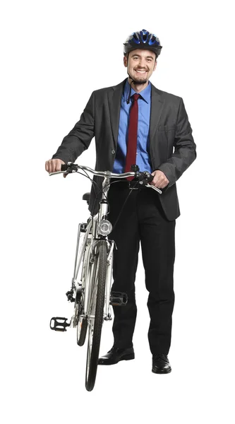 Gelukkig werknemer met fiets — Stockfoto