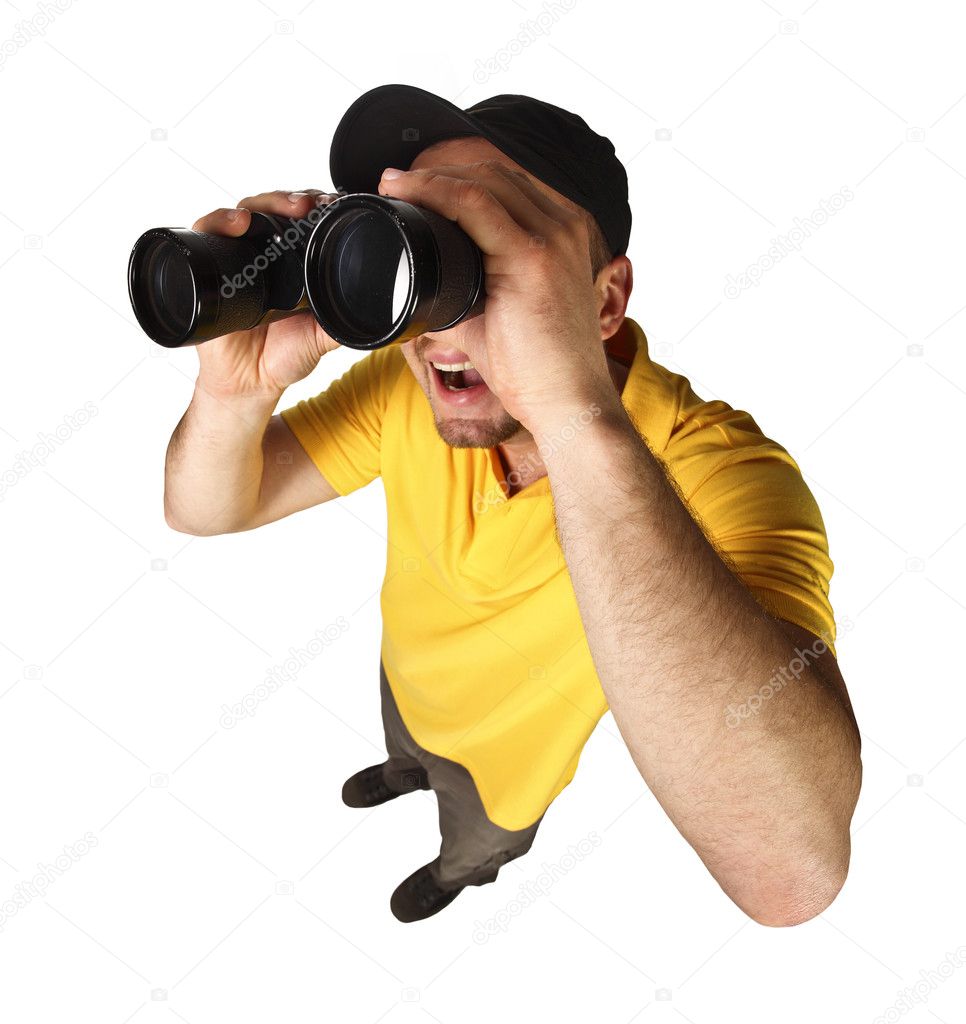 Funny man with binoculars