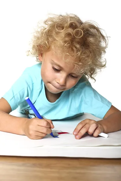 Kid drawing on floor — Stock Photo, Image