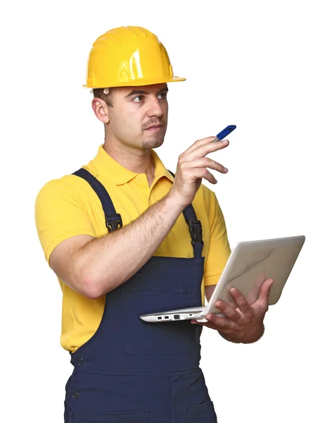 Labor with netbook on white — Stock Photo, Image