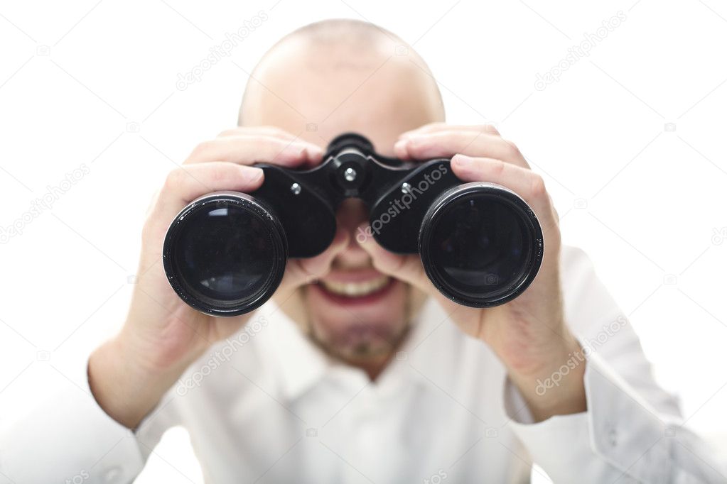 Smiling man with binocular