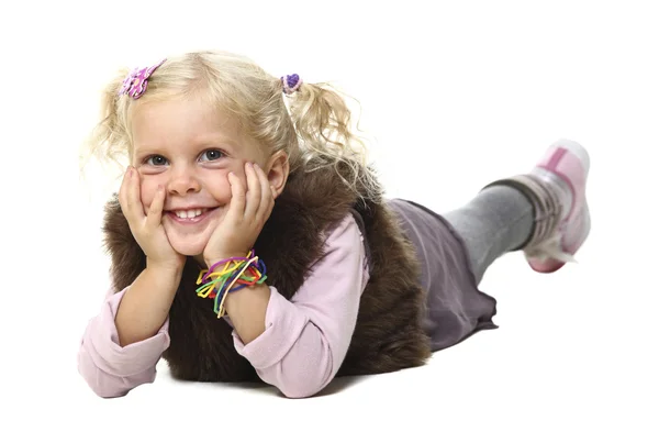 Blonde little girl layed — Stock Photo, Image