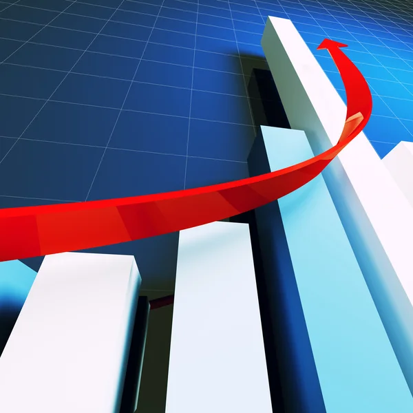 Estadísticas financieras y flecha roja — Foto de Stock