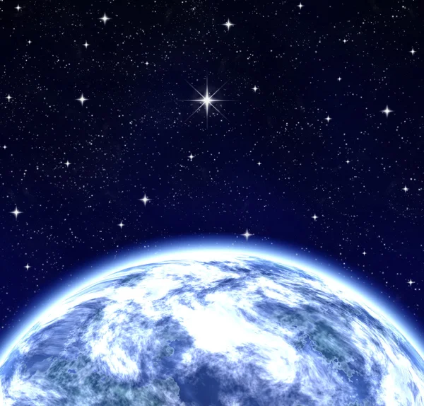 Whole world wishing on star in space — Stock Photo, Image
