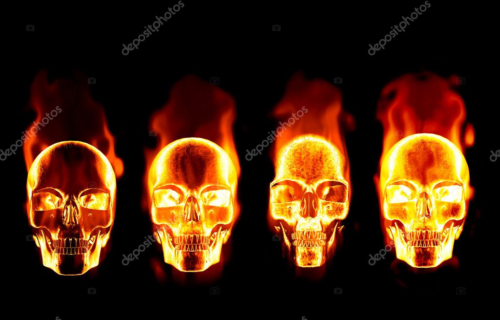 cool skulls on red fire