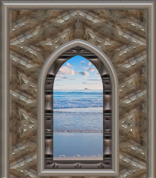 ชายหาดผ่านหน้าต่าง — ภาพเวกเตอร์สต็อก