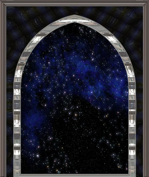 Finestra che guarda nello spazio o cielo stellato notturno — Vettoriale Stock