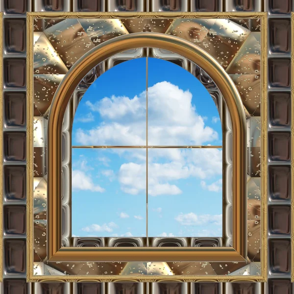 Готическое или научное окно с голубым небом — стоковый вектор