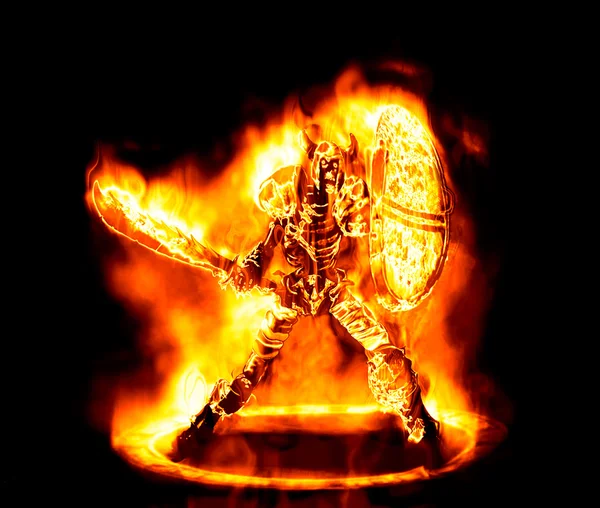 Fiery sketon warrior — Stock Vector