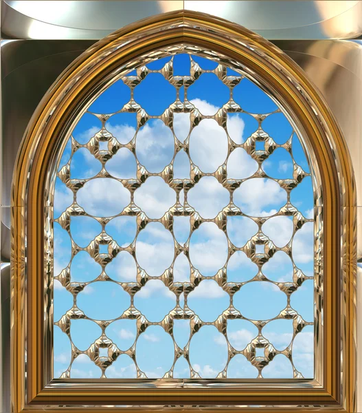 Mavi gökyüzü ile Gotik ya da bilim-kurgu pencere — Stok Vektör