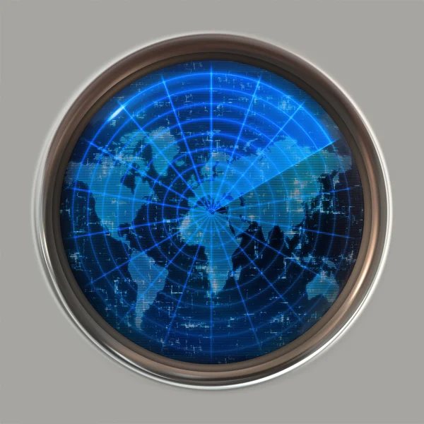 World map radar or sonar — Stock Vector