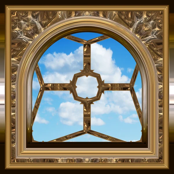 Okno gotické nebo scifi s modrou oblohou — Stockový vektor