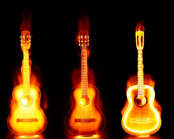 Guitarra en llamas en llamas —  Fotos de Stock