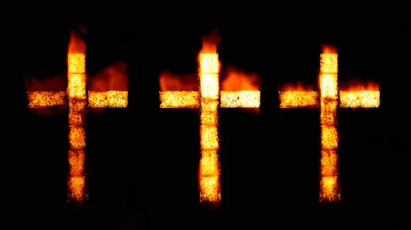 Cruz cristã em chamas — Fotografia de Stock