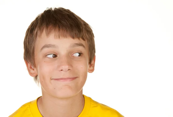 Boy looking at white copyspace — Stock Photo, Image