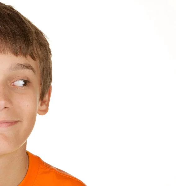 Boy looking at white copyspace — Stock Photo, Image