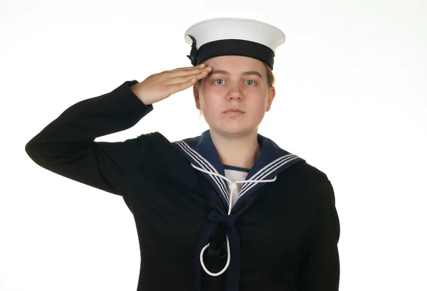 Kvinnliga seglare i marinen isolerade vitt — Stockfoto