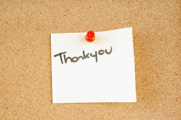 stock image Thankyou note pinned to a corkboard