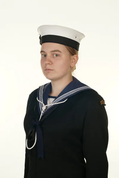 Young navy sailor on white — Stock Photo, Image