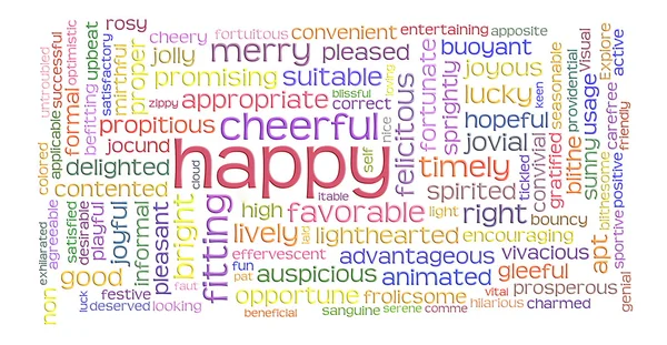 Feliz nuvem de palavras alegre — Fotografia de Stock