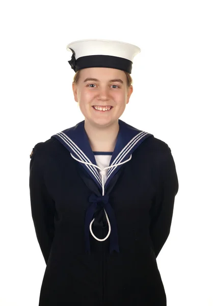 Smiling navy sailor on white — Stock Photo, Image