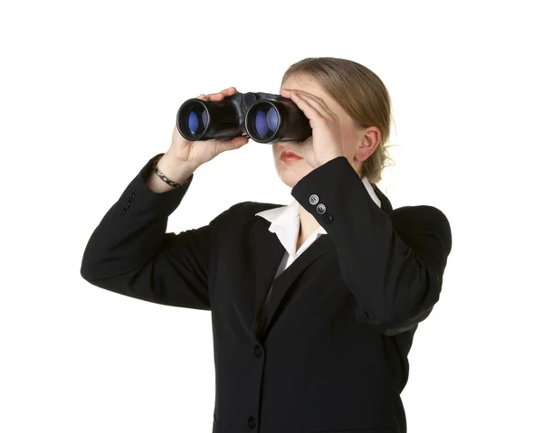 Obchodní žena s dalekohledem — Stock fotografie