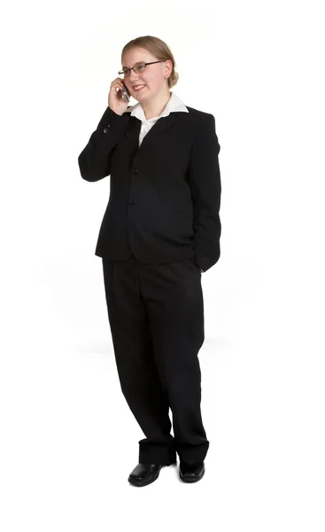 휴대 전화에 젊은 비즈니스 우먼 — 스톡 사진