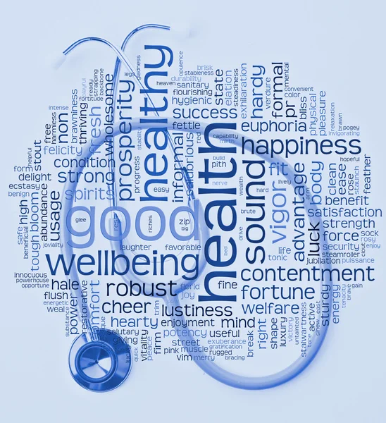 stock image Stethoscope and health wordcloud