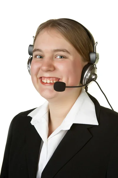 Trabajador del centro de llamadas en blanco — Foto de Stock