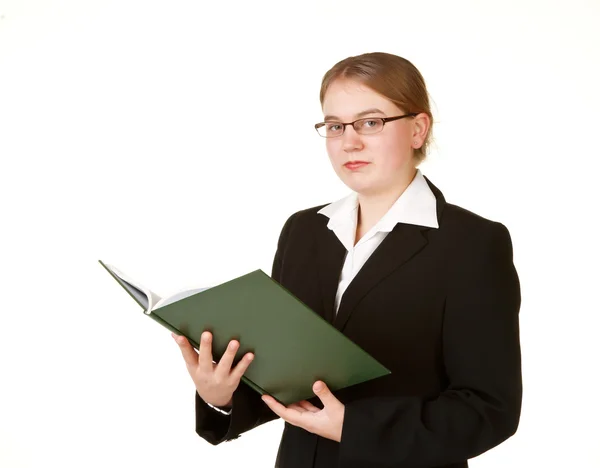 Молодая деловая женщина с бухгалтерской книгой — стоковое фото
