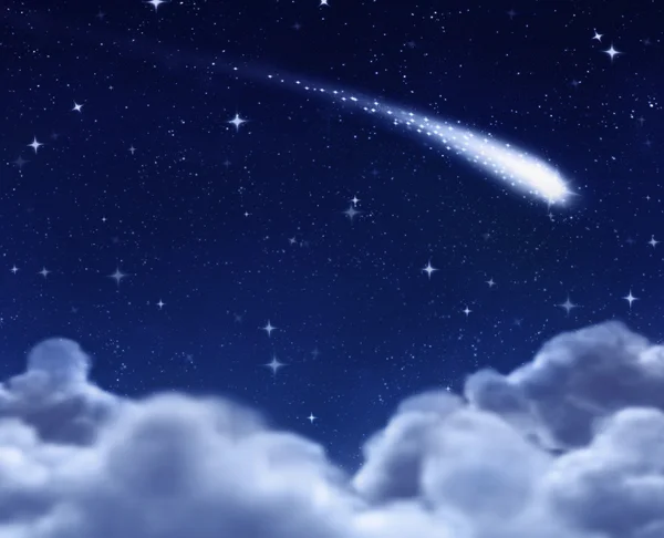 Shooting star through clouds — Stock Photo, Image