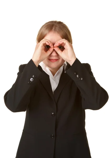 Young business woman hands like binoculars — Stock Photo, Image