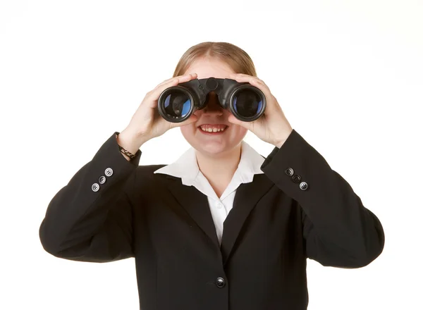 Young business woman isolatedwith binoculars — Stock Photo, Image