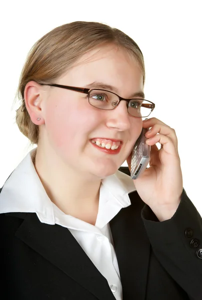 Νεαρή επιχειρηματίας μιλάει στο τηλέφωνο — Φωτογραφία Αρχείου