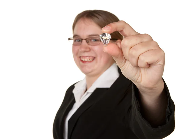 다이아몬드를 들고 하는 성공한 젊은 비즈니스 여자 — 스톡 사진