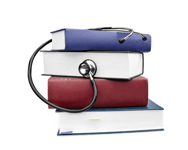 Medicine health books and stethoscope — Stock Photo, Image