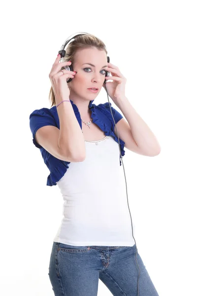 Listening to music headphones — Stock Photo, Image