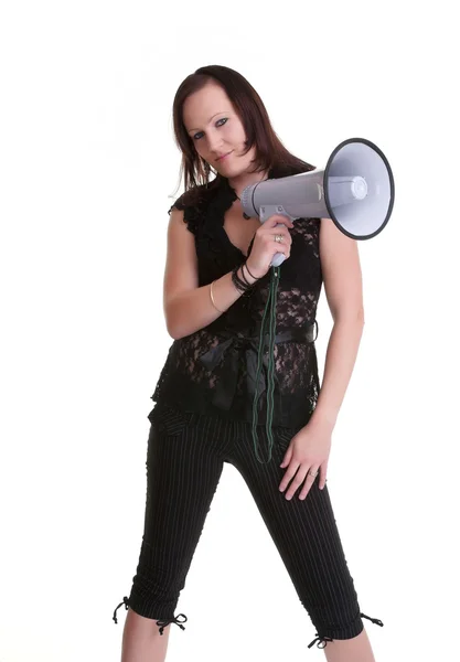 Mujer joven con megáfono — Foto de Stock