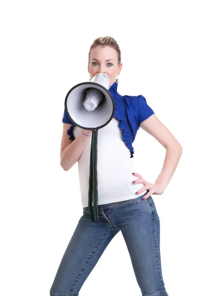 Mujer joven con megáfono —  Fotos de Stock