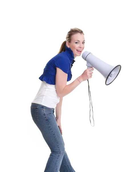 Young woman with megaphone — Stock Photo, Image