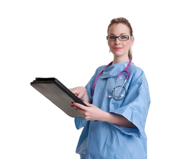 Junge Ärztin oder Krankenschwester auf weiß — Stockfoto