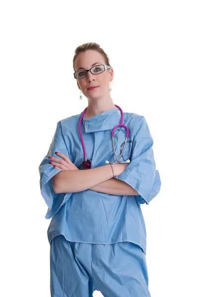 Молодой врач или медсестра на белом — стоковое фото