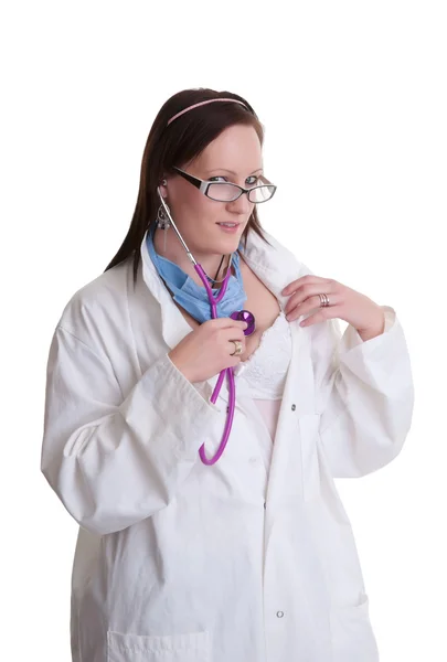 Sexy lékař nebo zdravotní sestra na bílém pozadí — Stock fotografie